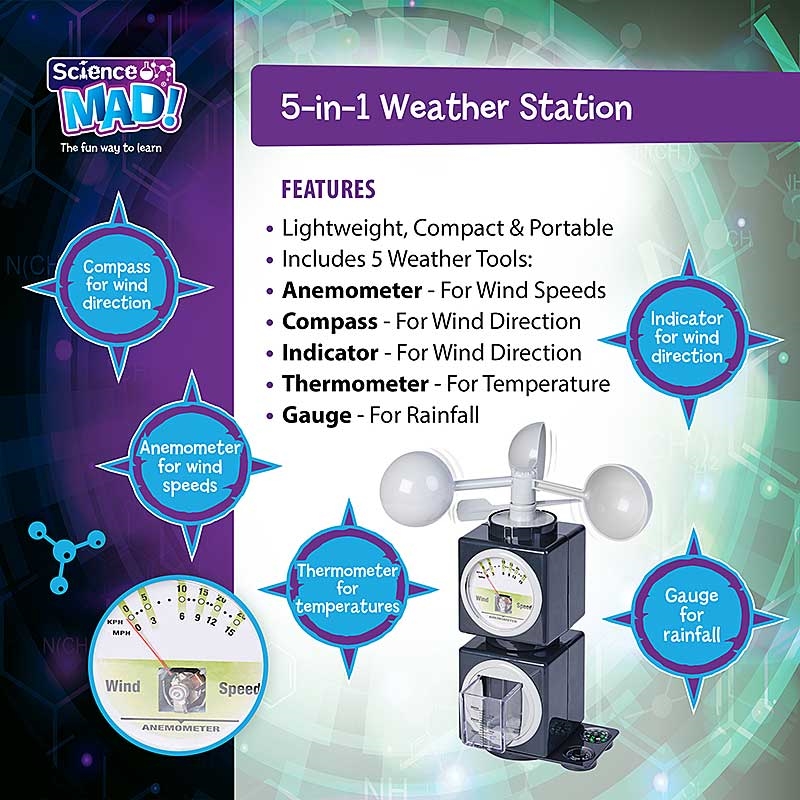 Science Mad 5-in-1 Weather Station - Features