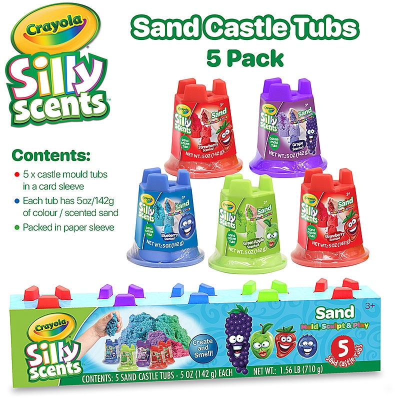 5 Pack Crayola Silly Scents Sand 5oz Sand Castle Tubs - Contents