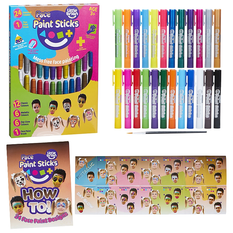 Face Paint Sticks - 24 assorted pack, products and instructions booklet