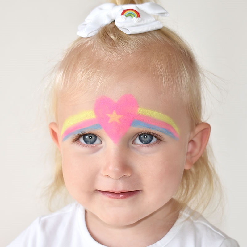 Face Paint Day Glow Heart and Rainbow Design