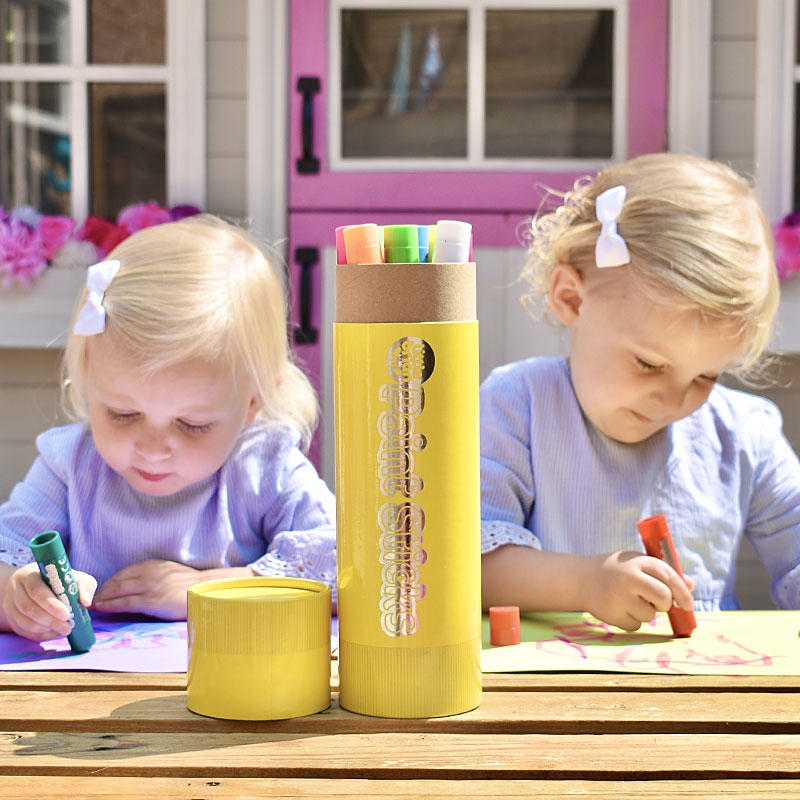 Young Girls Drawing with Paint Sticks Giant Stick