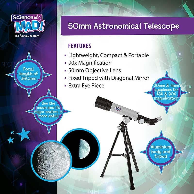 Science Mad 50mm Astronomical Telescope - Features