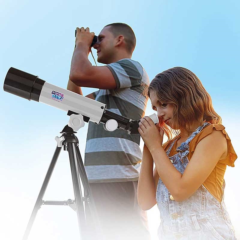 Science Mad 50mm Astronomical Telescope - Father and Daughter using Telescope Outdoors